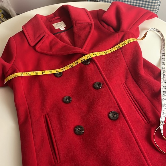 St. Johns Bay Red Wool Coat- front pockets- interior lining pocket- size Large - Picture 16 of 16